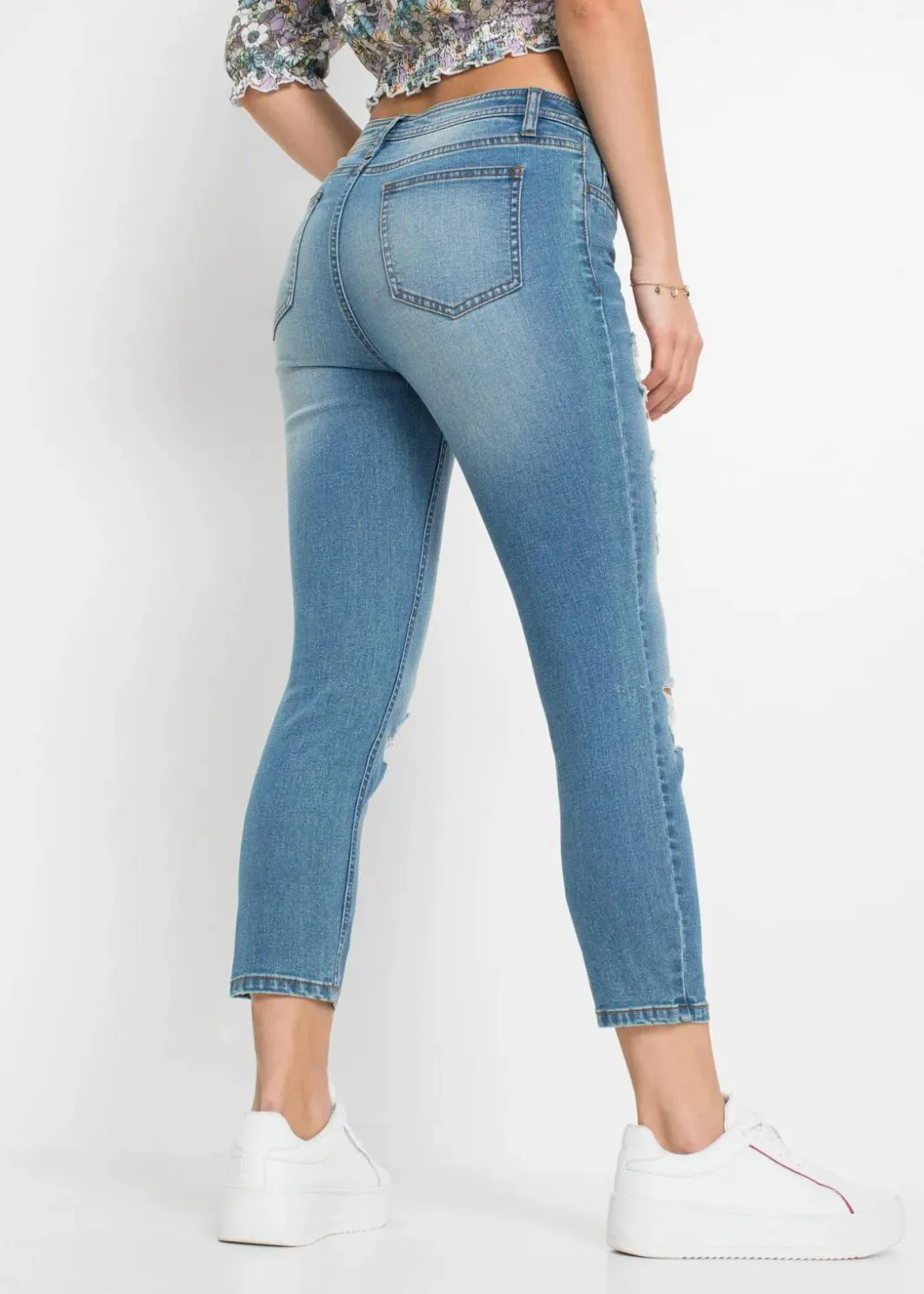Damen bonprix Jeans|Skinny-Jeans, Mid Waist, Destroyed