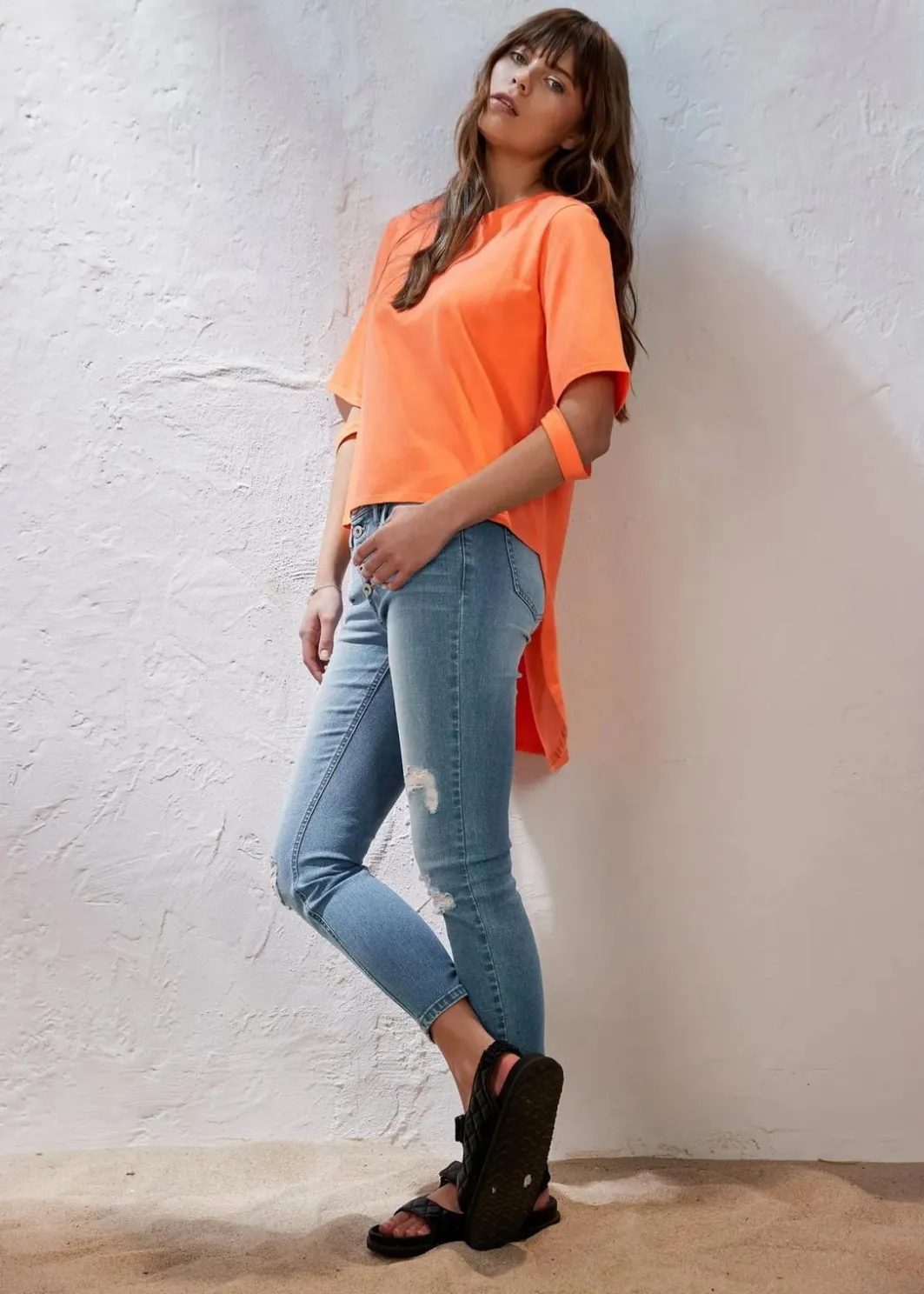 Damen bonprix Jeans|Skinny-Jeans, Mid Waist, Destroyed