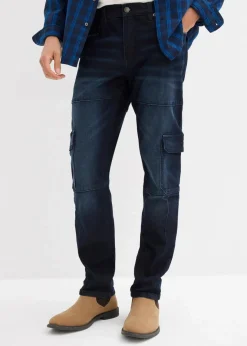 Herren bonprix Jeans|Große Größen|Slim Fit Cargo-Stretch-Jeans, Straight