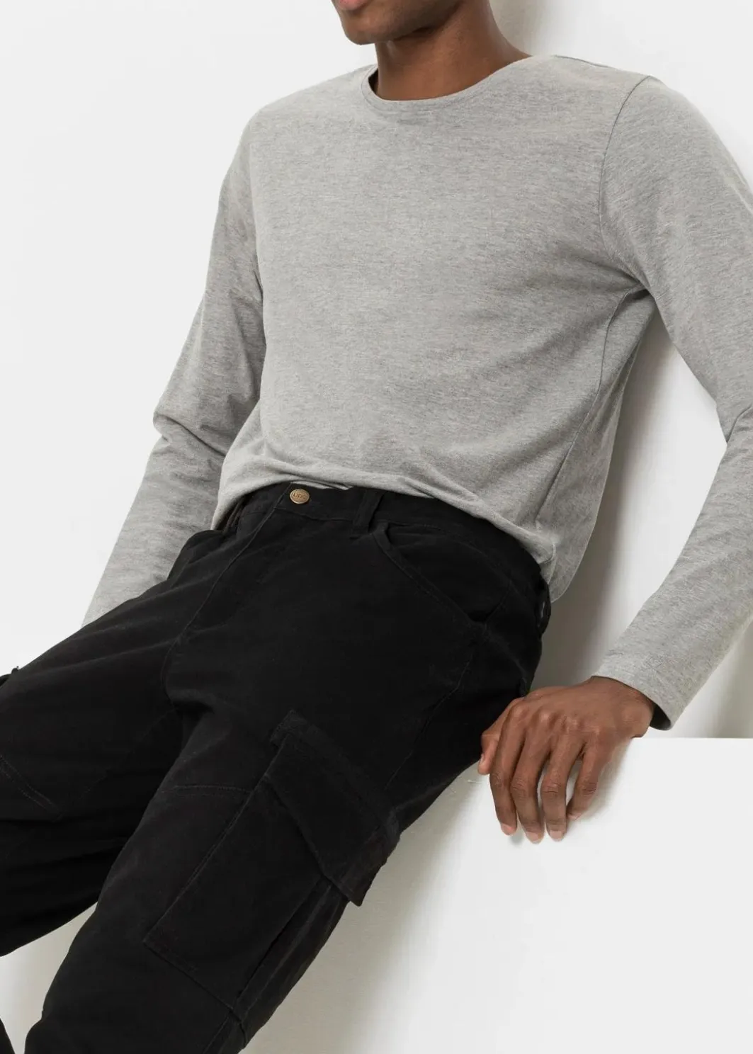 Herren bonprix Hosen|Slim Fit Stretch-Hose mit Cargotaschen, Straight