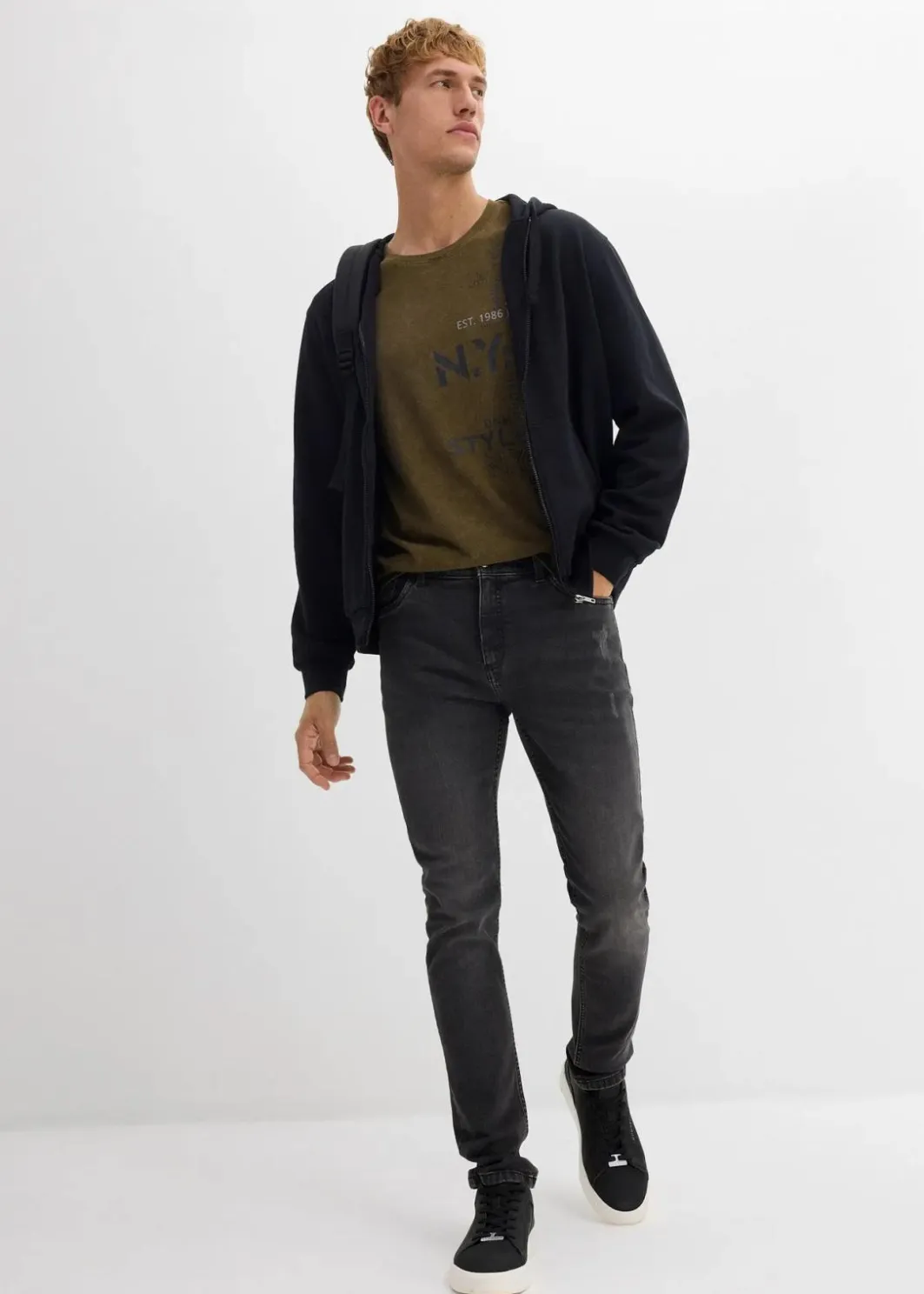 Herren bonprix Jeans|Große Größen|Slim Fit Stretch-Jeans, Straight