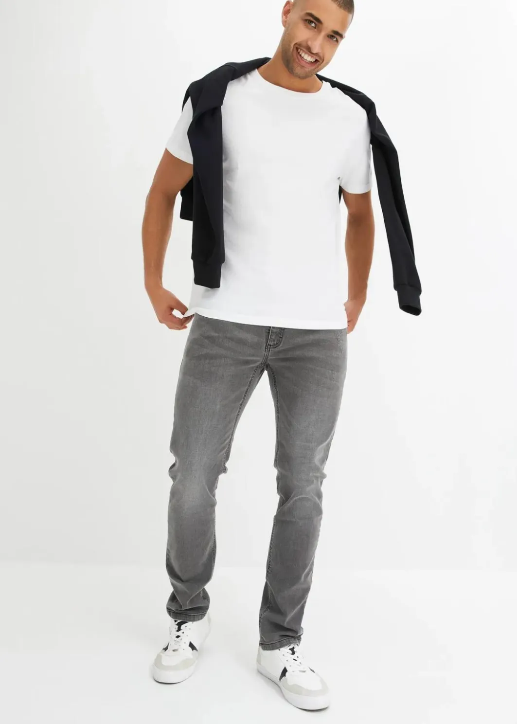 Herren bonprix Große Größen|Jeans|Slim Fit Stretch-Jeans, Straight