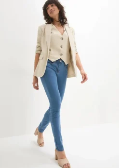 Damen bonprix Jeans|Kurzgrößen|Slim-Fit-Jeans Mid Waist, Super Stretch