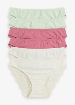 Damen bonprix Höschen|Baumwollunterwäsche|Slip mit Spitze (6er Pack)