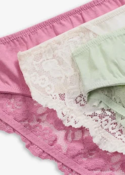 Damen bonprix Höschen|Baumwollunterwäsche|Slip mit Spitze (6er Pack)