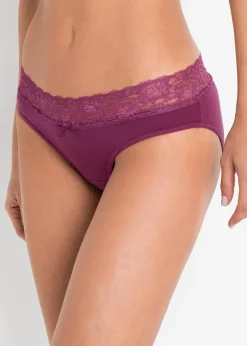 Damen bonprix Höschen|Baumwollunterwäsche|Slip mit Spitze (5er Pack)