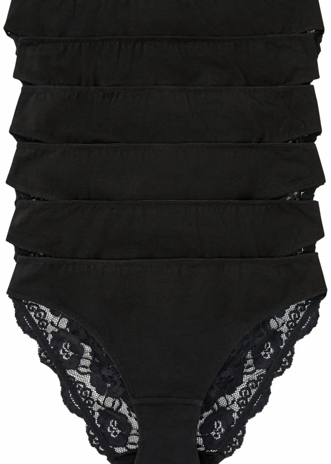 Damen bonprix Wäsche·Baumwollunterwäsche|Wäsche·Höschen|Slip mit Spitze (6er Pack)