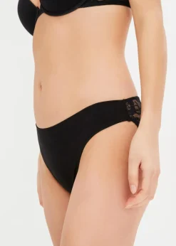 Damen bonprix Wäsche·Baumwollunterwäsche|Wäsche·Höschen|Slip mit Spitze (6er Pack)