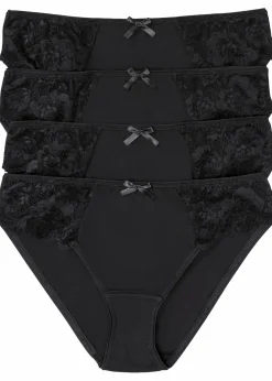 Damen bonprix Wäsche·Baumwollunterwäsche|Wäsche·Höschen|Slip mit Spitze (4er Pack)