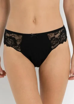 Damen bonprix Wäsche·Baumwollunterwäsche|Wäsche·Höschen|Slip mit Spitze (4er Pack)