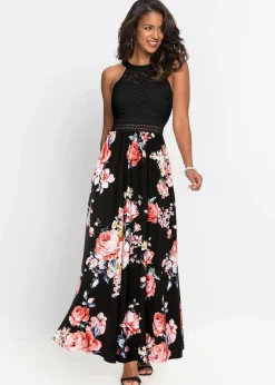 Outlet Sommer-Maxikleid mit Blumen-Print und Spitze Damen Kleider|Bekleidung·Pullover & Strickjacken