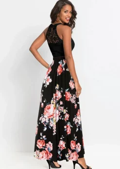 Outlet Sommer-Maxikleid mit Blumen-Print und Spitze Damen Kleider|Bekleidung·Pullover & Strickjacken