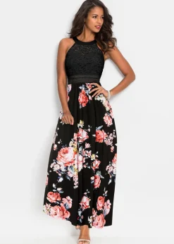 Outlet Sommer-Maxikleid mit Blumen-Print und Spitze Damen Kleider|Bekleidung·Pullover & Strickjacken