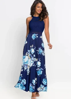 Hot Sommer-Maxikleid mit Blumen-Print und Spitze Damen Bekleidung·Pullover & Strickjacken|Kleider