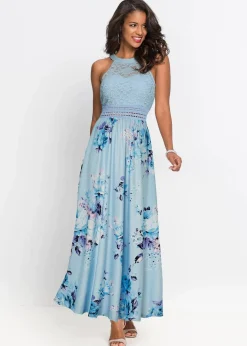 Damen bonprix Kleider|Bekleidung·Pullover & Strickjacken|Sommer-Maxikleid mit Blumen-Print und Spitze