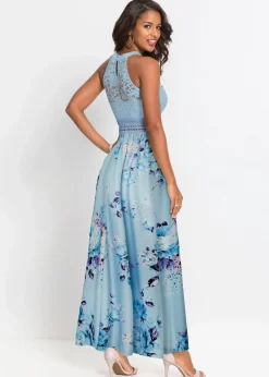 Damen bonprix Kleider|Bekleidung·Pullover & Strickjacken|Sommer-Maxikleid mit Blumen-Print und Spitze
