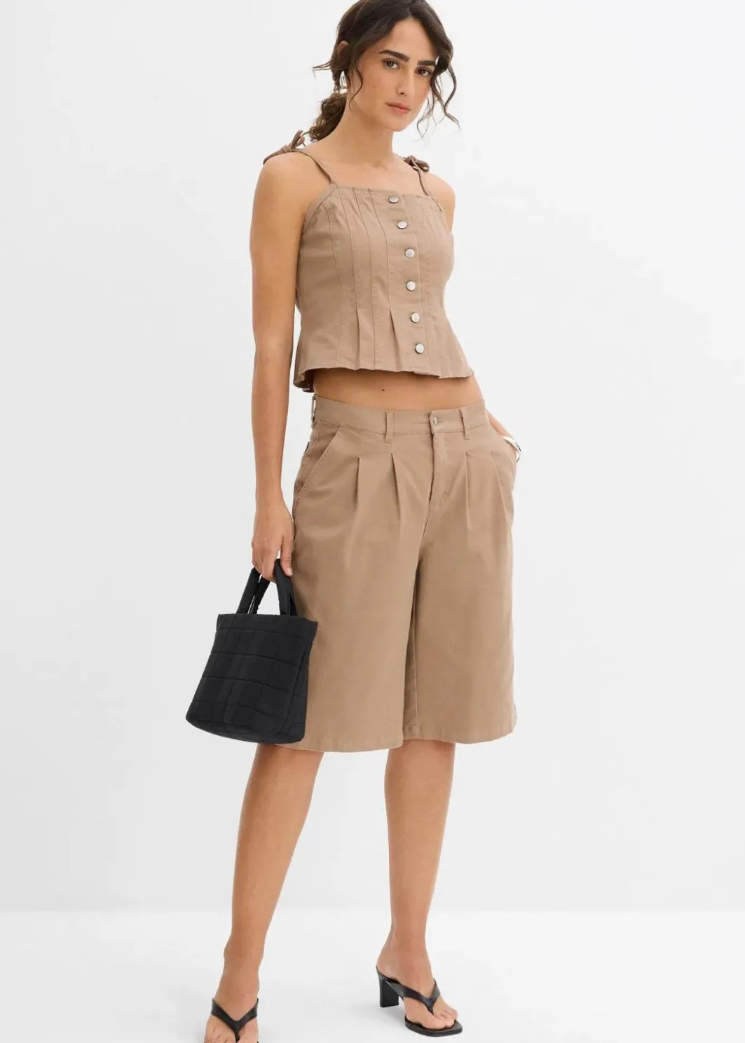 Damen bonprix Zweiteiler & Sets|Shirts & Tops|Spaghettiträger-Top aus elastischem Baumwoll-Mix