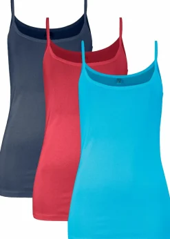 Damen bonprix Shirts & Tops|Basics|Spaghettiträger-Top aus reiner Baumwolle (3er Pack)