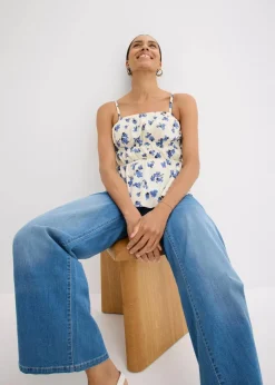 Damen bonprix Shirts & Tops|Spaghettiträger-Top aus strukturiertem Crêpe