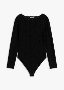 Damen bonprix Shirts & Tops|Spitzenbody mit flauschiger Oberfläche