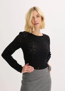 Damen bonprix Shirts & Tops|Spitzenbody mit flauschiger Oberfläche