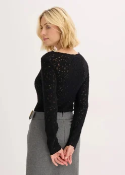 Damen bonprix Shirts & Tops|Spitzenbody mit flauschiger Oberfläche