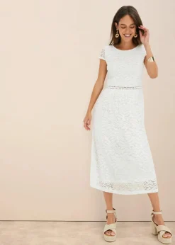 Spitzenkleid mit Häkel-Einsatz in der Taille Damen Kleider