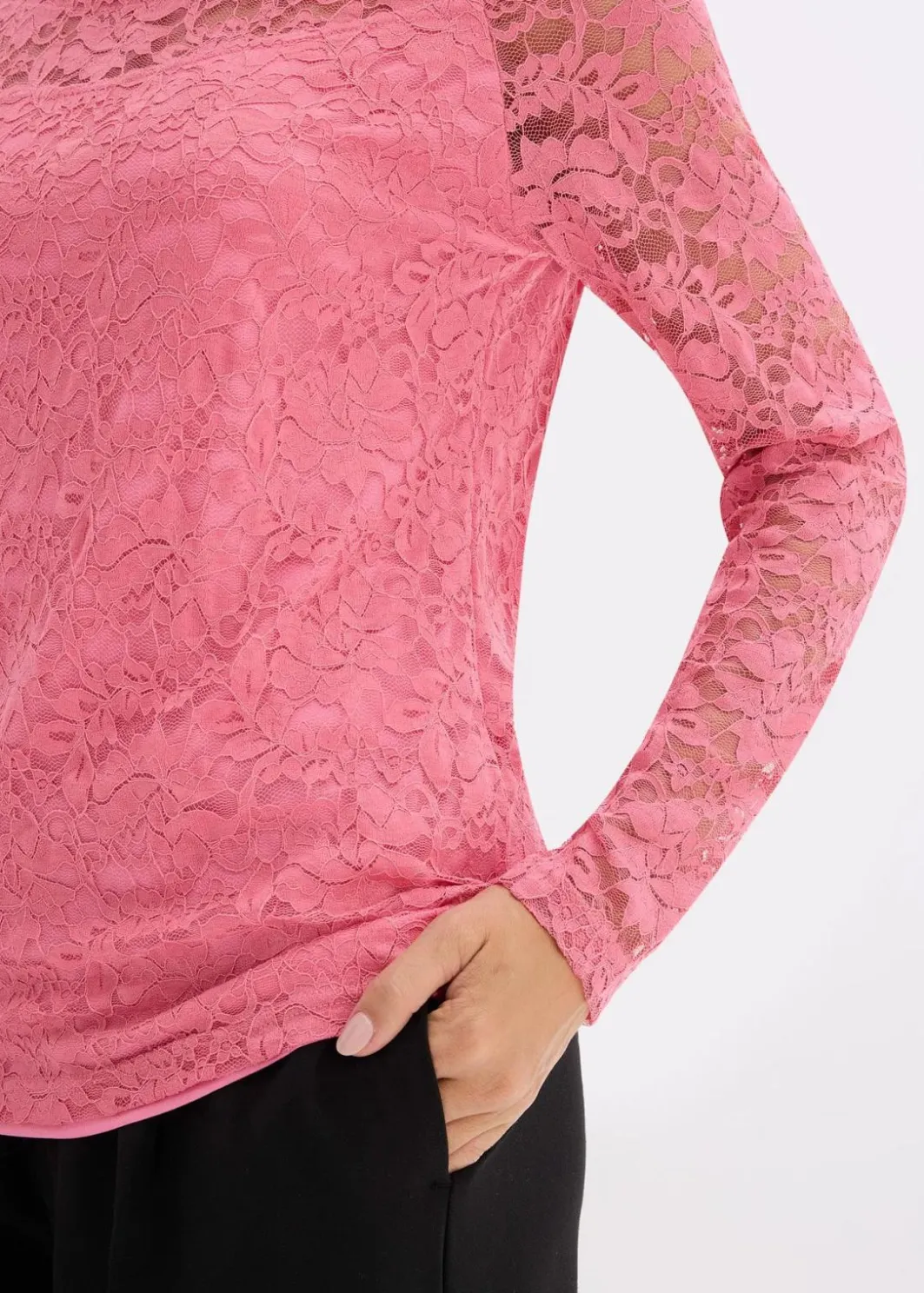 Damen bonprix Shirts & Tops|Spitzen-Langarmshirt