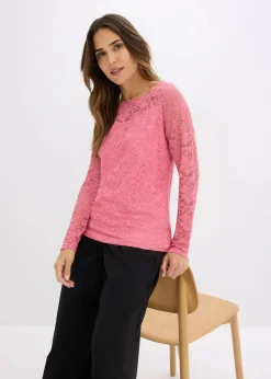 Damen bonprix Shirts & Tops|Spitzen-Langarmshirt