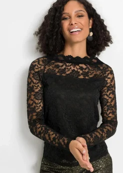 Damen bonprix Shirts & Tops|Spitzen-Langarmshirt