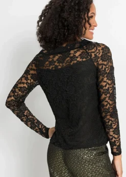 Damen bonprix Shirts & Tops|Spitzen-Langarmshirt