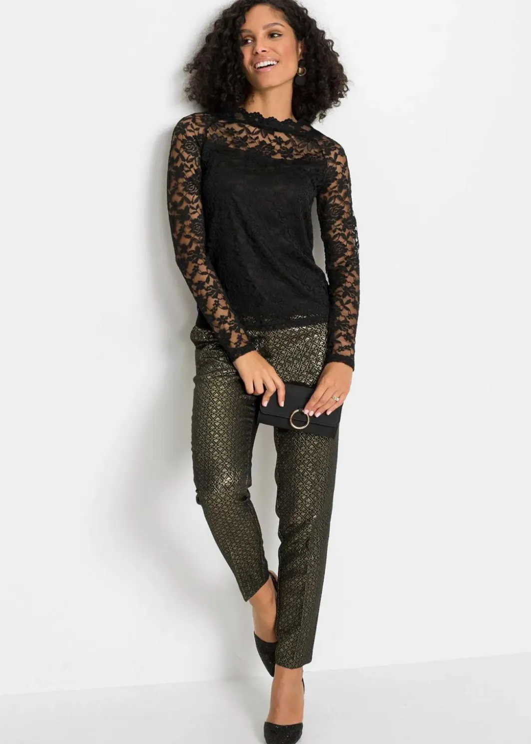 Damen bonprix Shirts & Tops|Spitzen-Langarmshirt