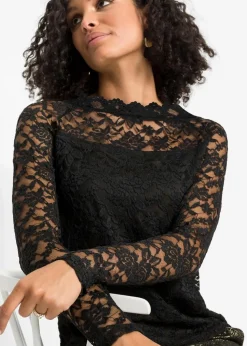 Damen bonprix Shirts & Tops|Spitzen-Langarmshirt