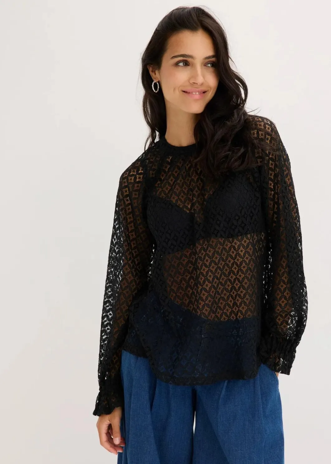 Damen bonprix Shirts & Tops|Spitzenshirt aus Baumwoll-Mix