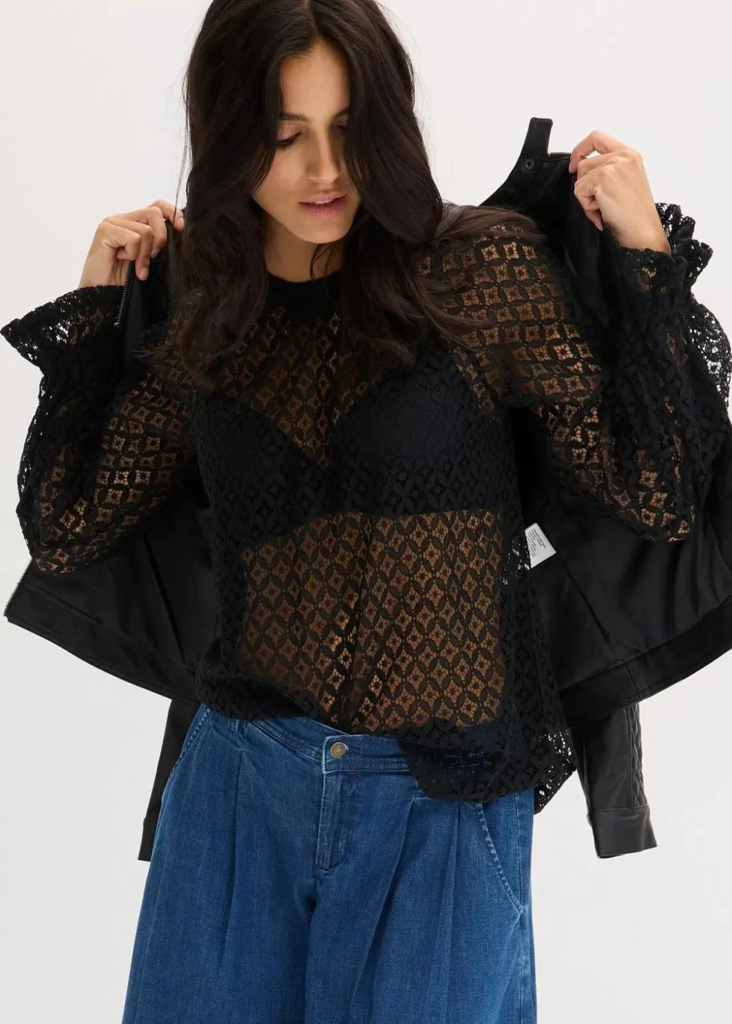 Damen bonprix Shirts & Tops|Spitzenshirt aus Baumwoll-Mix