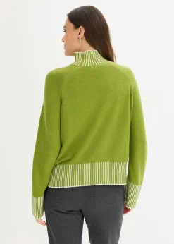 Damen bonprix Pullover & Strickjacken|Strickmode|Stehkragenpullover mit Kaschmiranteil