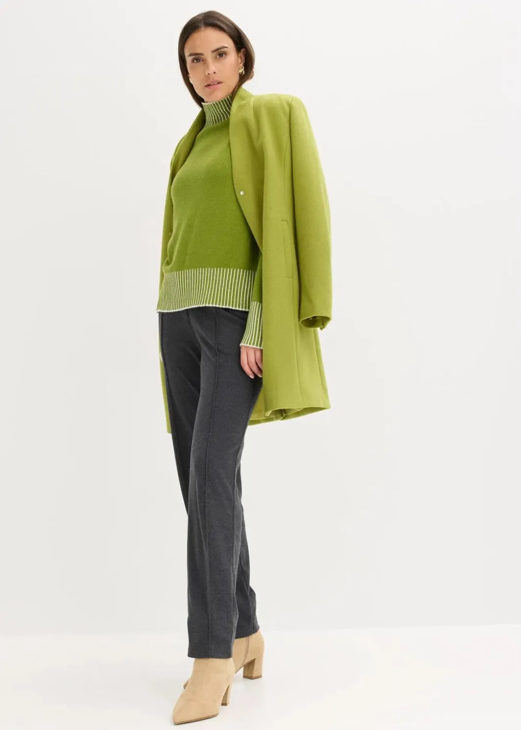 Damen bonprix Pullover & Strickjacken|Strickmode|Stehkragenpullover mit Kaschmiranteil