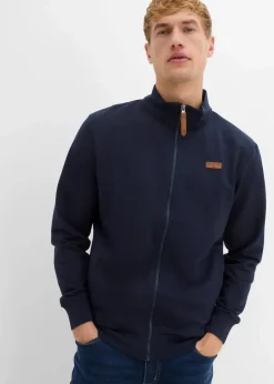 Stehkragen-Sweatjacke mit Lederimitat-Details Herren Große Größen|Sweat