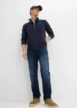 Stehkragen-Sweatjacke mit Lederimitat-Details Herren Große Größen|Sweat
