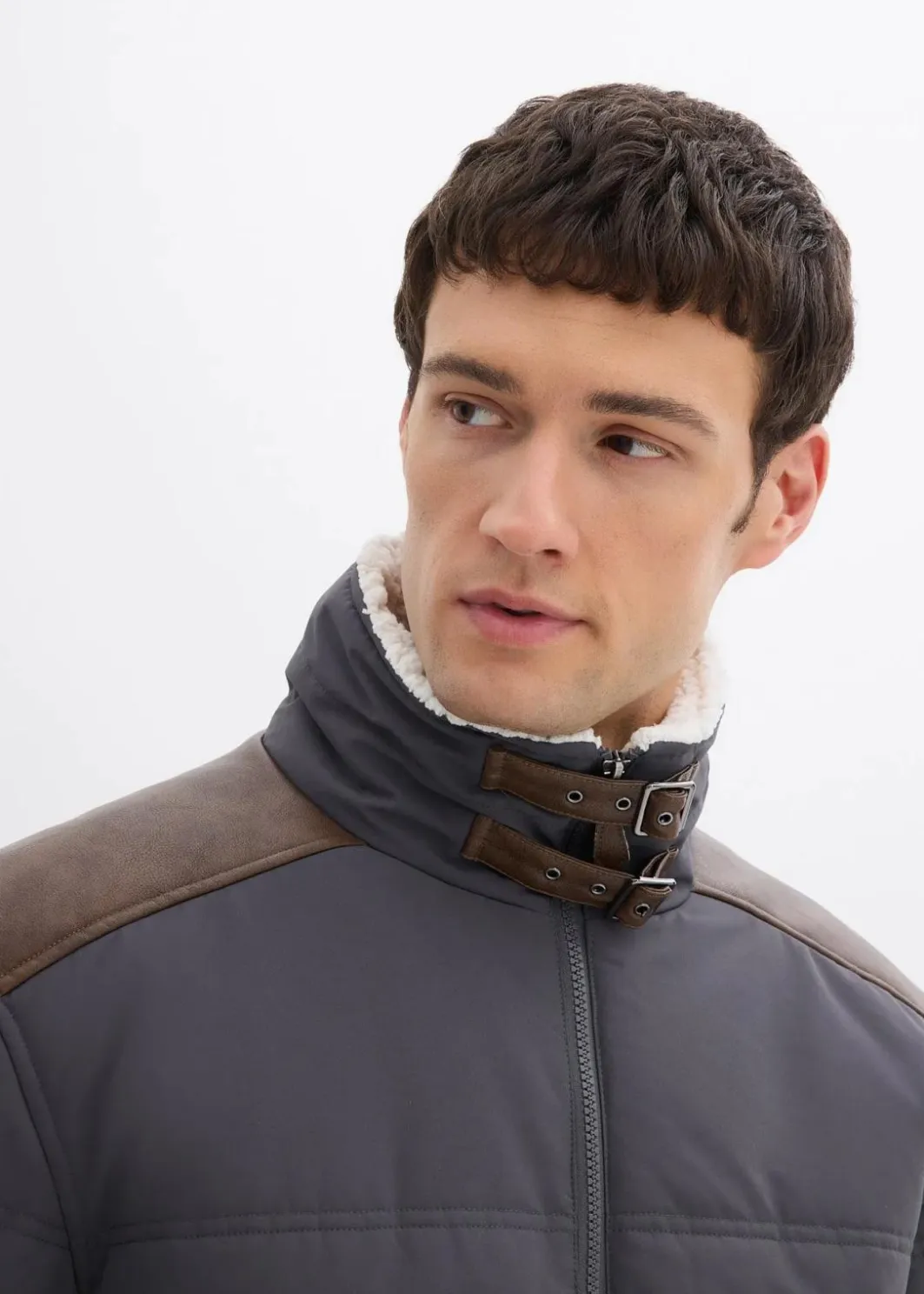 Herren bonprix Große Größen|Jacken & Mäntel|Stepp-Blouson mit Lederimitat-Details, wasserabweisend