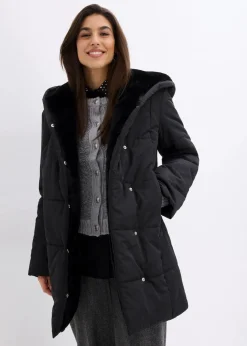 Damen bonprix Bekleidung·Hosen|Nachhaltigere Materialien|Steppjacke mit Fellimitatbesatz