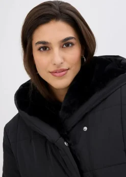 Damen bonprix Bekleidung·Hosen|Nachhaltigere Materialien|Steppjacke mit Fellimitatbesatz