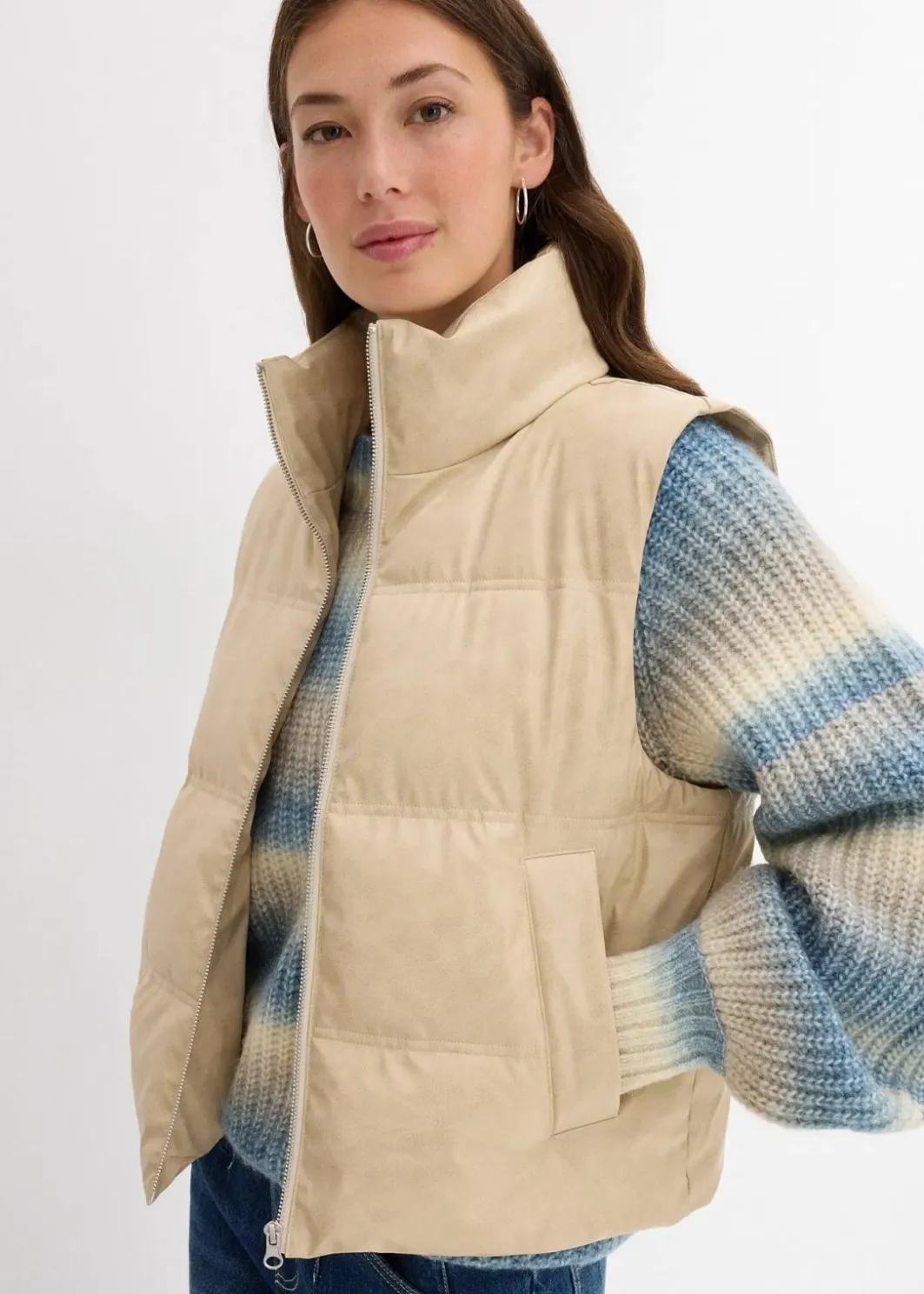 Damen bonprix Jacken & Mäntel|Nachhaltigere Materialien|Steppweste aus Lederimitat