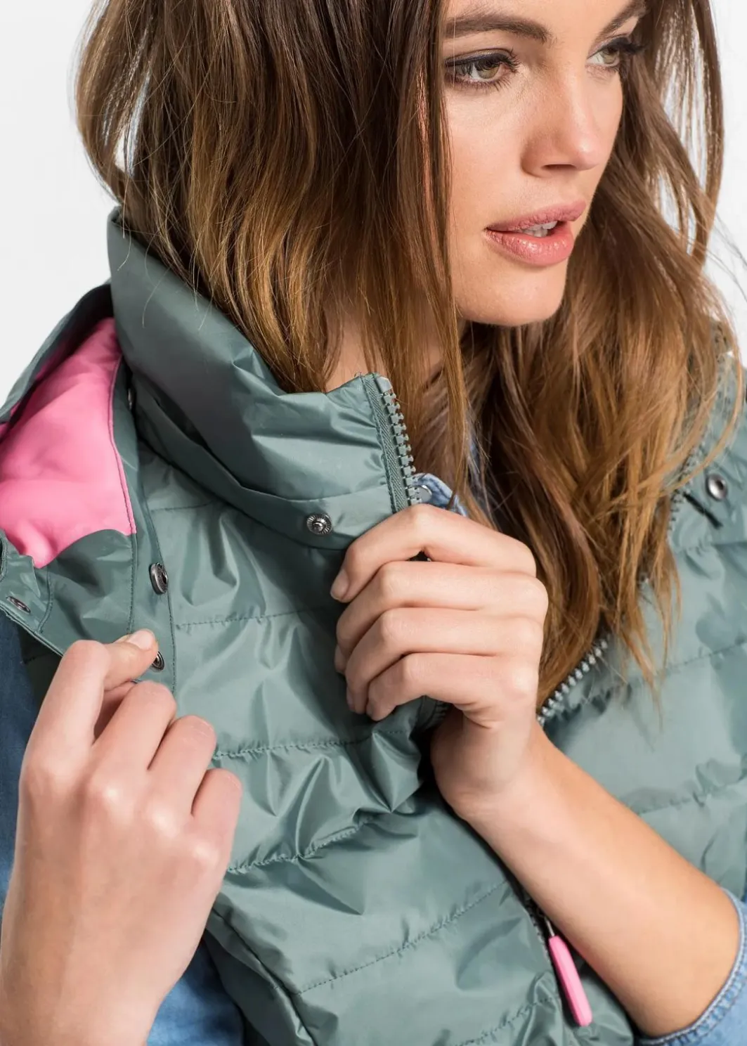 Damen bonprix Jacken & Mäntel|Nachhaltigere Materialien|Steppweste mit Kapuze