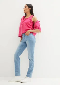Damen bonprix Jeans|Kurzgrößen|Straight Jeans Mid Waist, Stretch
