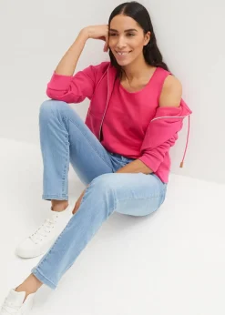 Damen bonprix Jeans|Kurzgrößen|Straight Jeans Mid Waist, Stretch