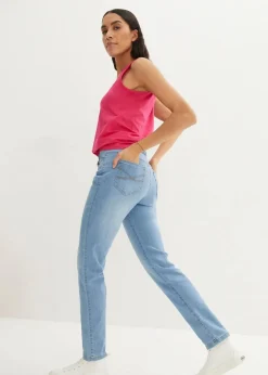 Damen bonprix Jeans|Kurzgrößen|Straight Jeans Mid Waist, Stretch