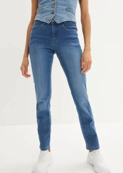 Damen bonprix Jeans|Kurzgrößen|Straight Jeans Mid Waist, Stretch