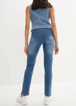Damen bonprix Jeans|Kurzgrößen|Straight Jeans Mid Waist, Stretch