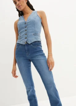 Damen bonprix Jeans|Kurzgrößen|Straight Jeans Mid Waist, Stretch